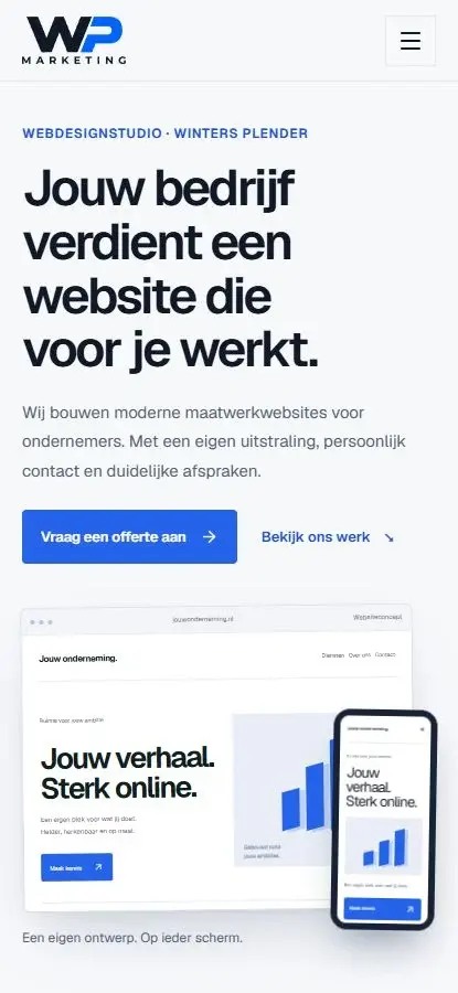 Mobiele weergave van onze eigen WP Marketing-website